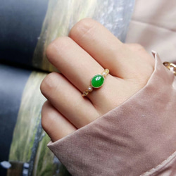 399 受注制作 k18金ゴールド ミャンマー産 陽緑 本翡翠 ヒスイ リング