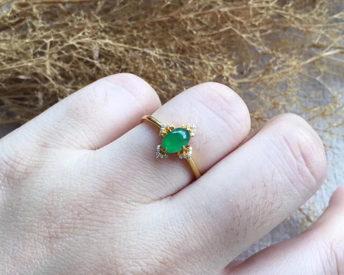 304 k18金リング ゴールドリング 翡翠リング ダイヤモンドリング 指輪