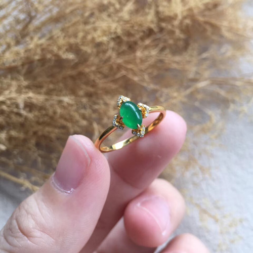 304 k18金リング ゴールドリング 翡翠リング ダイヤモンドリング 指輪