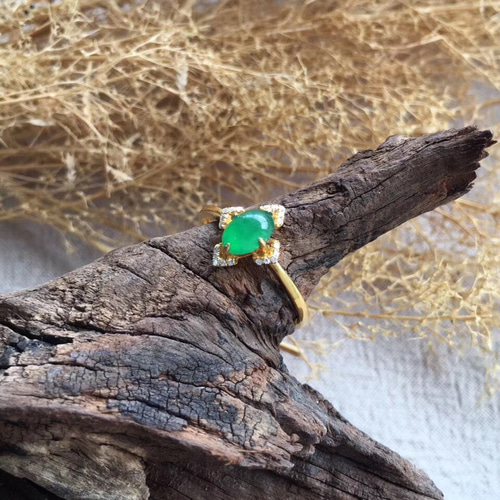 K18翡翠リング 304 k18金リング ゴールドリング 翡翠リング ダイヤモンドリング 指輪