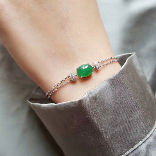 320 受注制作 天然 A貨 翡翠 18K金ゴールド ダイヤモンド ブレスレット 