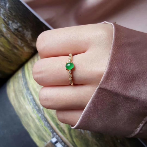 K18YG ミャンマー産 天然ヒスイ A貨 15号 リング 硬玉 Jade 翡翠 325 k18金ゴールド ミャンマー産 氷種 陽緑 本翡翠 ヒスイ