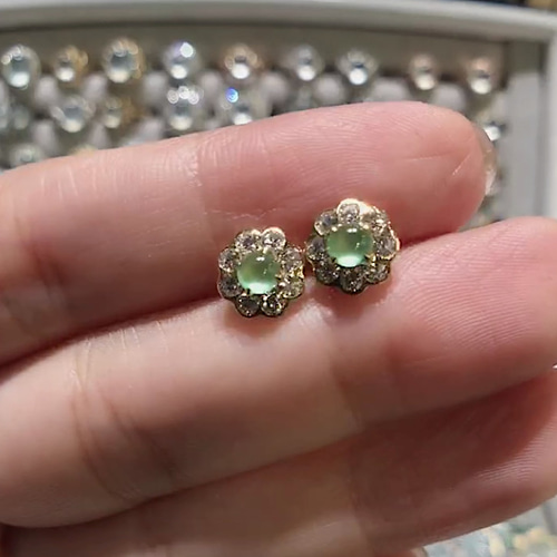 ピアス 本翡翠 ヒスイ 艶美麗 三色 誕生日プレゼント 18kゴールド 鑑別書有 344 k18金ゴールドピアス 翡翠 翡翠ピアス ダイヤモンドピアス