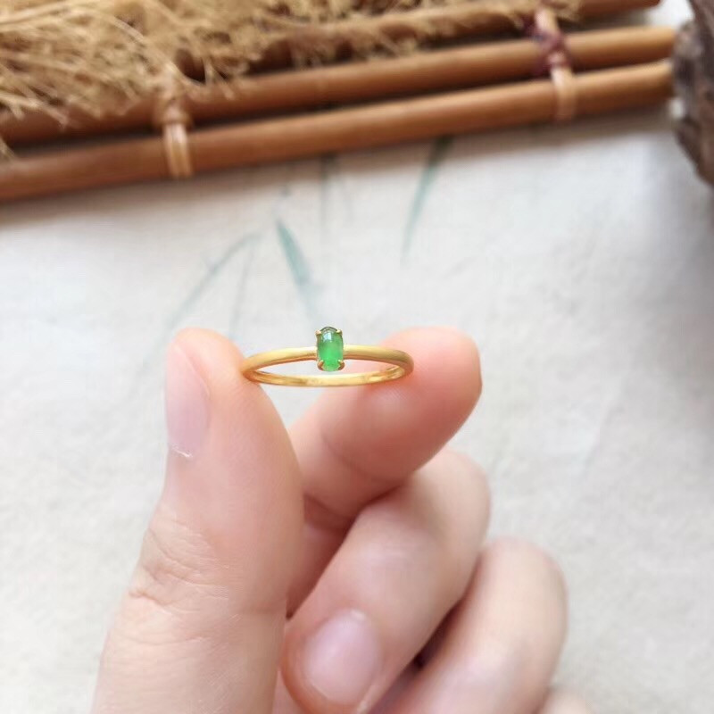 389 受注制作 k18金ゴールド 天然 氷種 本翡翠 リング 指輪 母の日 誕生日 お正月 お祝い プレゼント ご褒美 48,000円