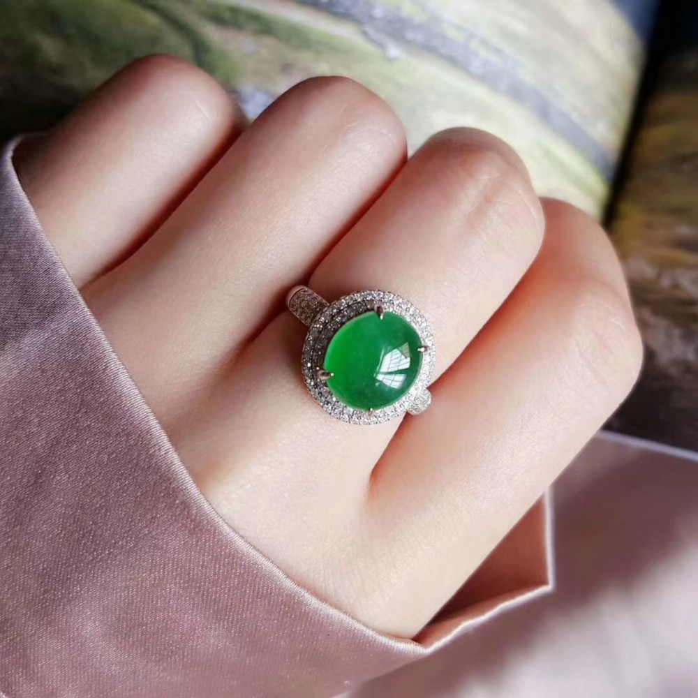 ハイクォリティ 398 受注制作 極上品 天然 氷種 濃陽緑 本翡翠 k18金