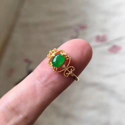 428 k18金リング ゴールド レース 翡翠リング ダイヤモンドリング 指輪