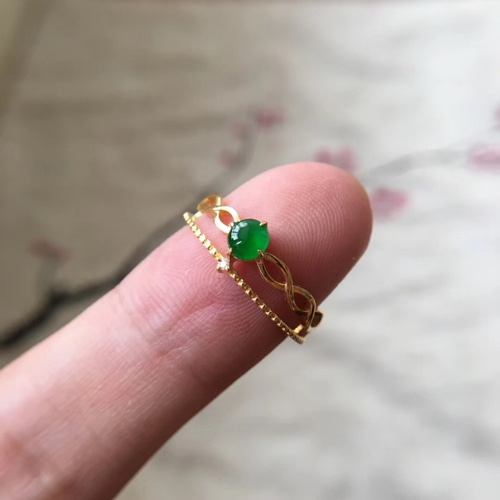 K18 金無垢 瓢型翡翠付 指輪 リング 約5.8g 611 受注制作 k18金ゴールド ミャンマー産 氷種 本翡翠 ヒスイ 指輪