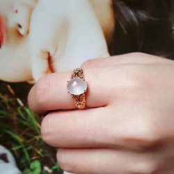 480 受注制作 k18金ゴールド ミャンマー産 天然 白氷 本翡翠 リング 指輪 ピンクゴールド 母の日 プレゼント 5枚目の画像