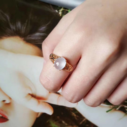 480 受注制作 k18金ゴールド ミャンマー産 天然 白氷 本翡翠 リング 指輪 ピンクゴールド 母の日 プレゼント 6枚目の画像