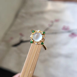 519 受注制作 k18金ゴールド 氷種 白氷 ろうかん 陽緑 本翡翠 リング ダイヤモンド 指輪 指輪 母の日 誕生 5枚目の画像