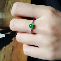 399 受注制作 k18金ゴールド ミャンマー産 陽緑 本翡翠 ヒスイ リング