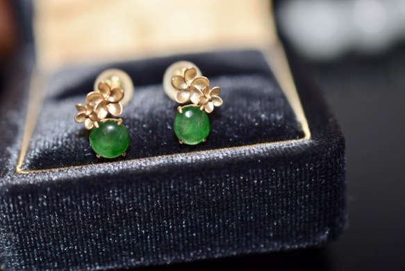 k18イエローゴールド天然氷種翡翠ピアス