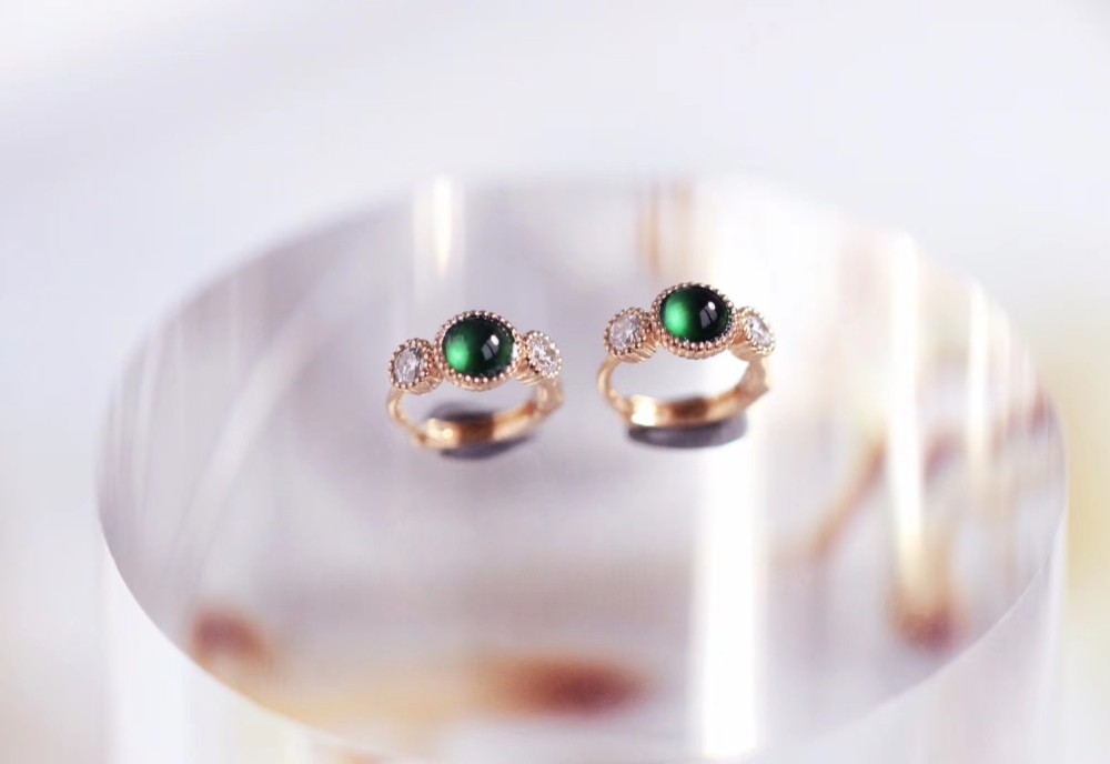 688 受注制作 k18金 グアテマラ産 深暗緑 氷種 本翡翠 ヒスイ フープ  