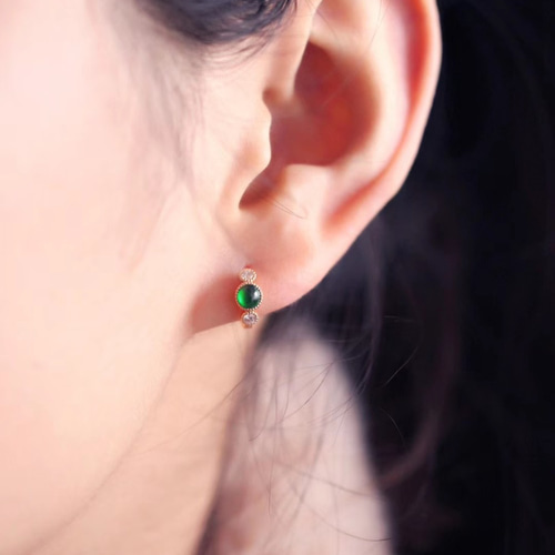 688 受注制作 k18金 グアテマラ産 深暗緑 氷種 本翡翠 ヒスイ フープ  