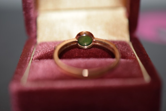 724 受注制作 天然 氷種 深緑 k18金 ピンクゴールド リング 指輪 覆輪留め 結婚記念日 母の日 3枚目の画像