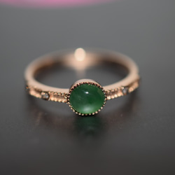 724 受注制作 天然 氷種 深緑 k18金 ピンクゴールド リング 指輪 覆輪留め 結婚記念日 母の日 1枚目の画像