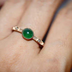 724 受注制作 天然 氷種 深緑 k18金 ピンクゴールド リング 指輪 覆輪留め 結婚記念日 母の日 5枚目の画像