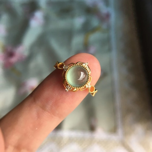 726 受注制作 18金ゴールド天然 A貨 翡翠 リング 指輪 ダイヤモンド