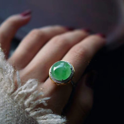 23-2 受注製作 k18金ゴールド 大粒 ミャンマー産 本翡翠 リング