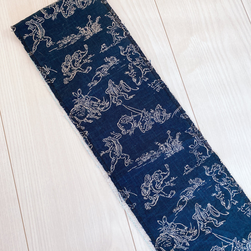 再販】鳥獣戯画の変わり半衿 ネイビー 和装小物（帯・半襟） gatto