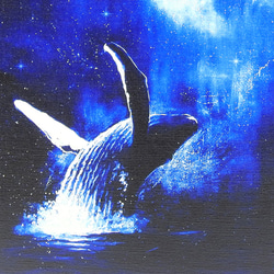 【送料無料】キャンバスプリント 「星合～クジラのジャンプ」鯨/星空/天の川 3枚目の画像