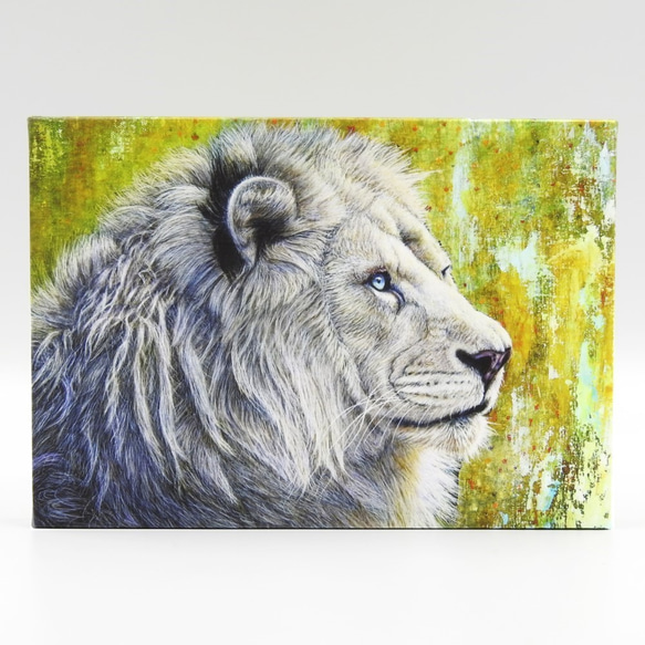絵画パネル 「白き王者」ホワイトライオン A5サイズ 1枚目の画像