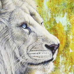 絵画パネル 「白き王者」ホワイトライオン A5サイズ 2枚目の画像