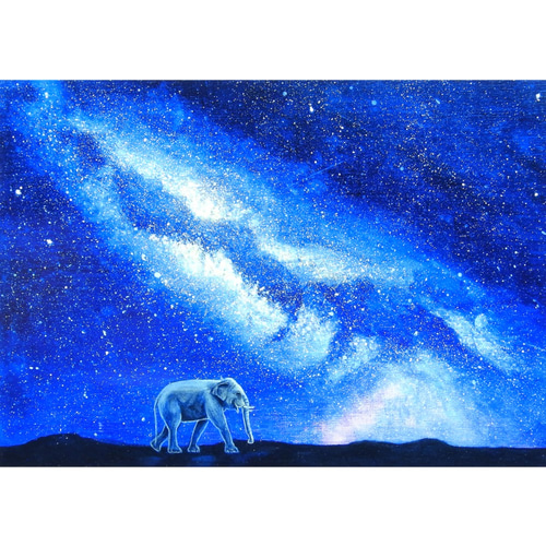 美品　カレ　ガラスアート　象の親子 夕焼けアートプリント　説明文一読お願いします 美品 カレ ガラスアート 象の親子 夕焼けアートプリント 説明文