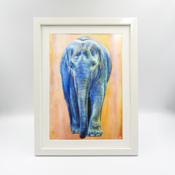 A4アニマルアートプリント 「青き象」額無し 5枚目の画像