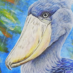 絵画パネル 「動かない鳥」ハシビロコウ A5サイズ 3枚目の画像