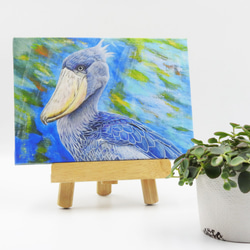 絵画パネル 「動かない鳥」ハシビロコウ A5サイズ 1枚目の画像