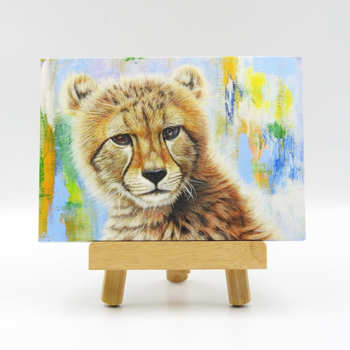 アートパネル 「チーターの子供」 A5サイズ 版画 おやびんのアトリエ