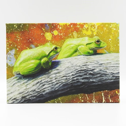 絵画パネル 「雨音」二匹の蛙 A5サイズ 1枚目の画像
