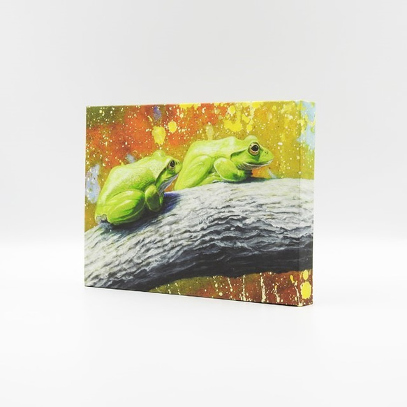 絵画パネル 「雨音」二匹の蛙 A5サイズ 2枚目の画像