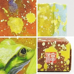 絵画パネル 「雨音」二匹の蛙 A5サイズ 5枚目の画像
