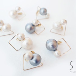 <イヤリング>cotton pearl earring/GRY×square 3枚目の画像