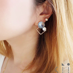 <イヤリング>cotton pearl earring/GRY×square 2枚目の画像