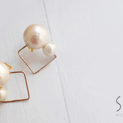 <イヤリング>cotton pearl earring/square 1枚目の画像