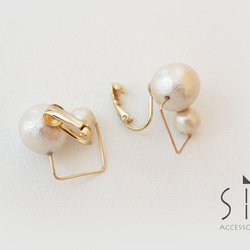 <イヤリング>cotton pearl earring/square 3枚目の画像