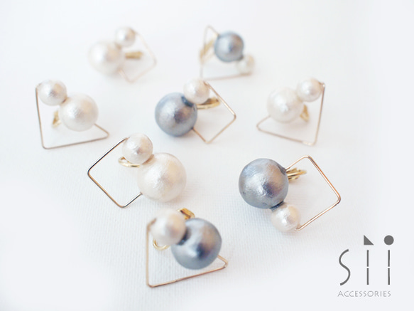 <イヤリング>cotton pearl earring/square 2枚目の画像