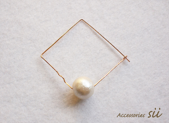 cotton pearl hoop pierce/square 3枚目の画像