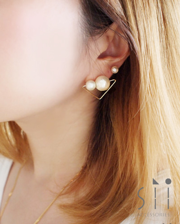 <イヤリング>cotton pearl earring/triangle 3枚目の画像