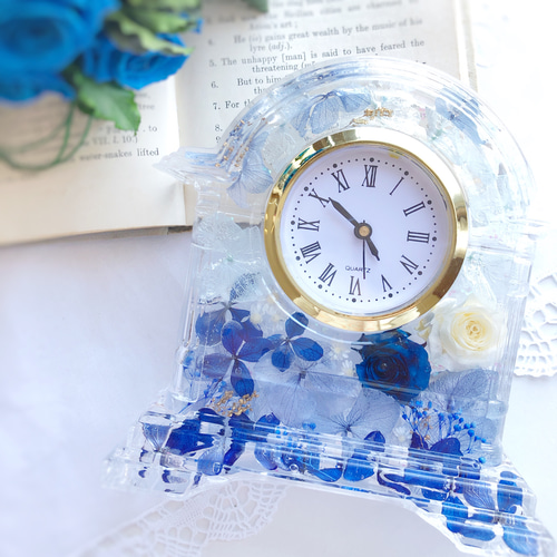 ブルーが綺麗なハーバリウム時計 掛け時計・置き時計 Bel ange