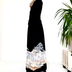 黒留袖着物リメイクウエストゴムスカート送料無料フリーサイズ（超ロング丈）1点物黒留袖着物リメイクゴムスカートNO.460 3枚目の画像