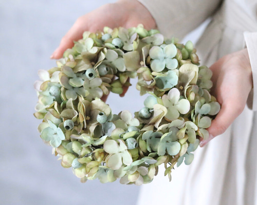 ドライフラワー　アナベルと小花のナチュラルリース Natural＊アナベルとピンクの小花のリース☆ドライフラワーリース