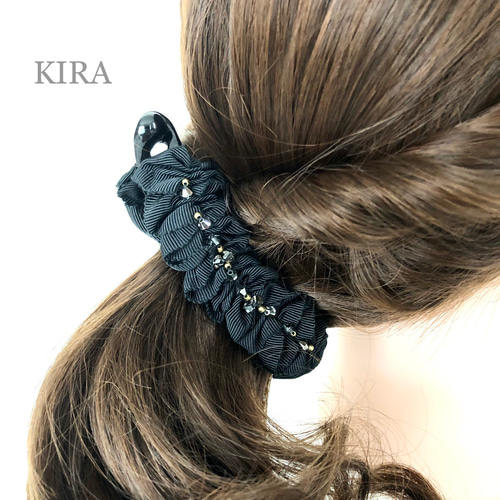 フリル・バナナクリップ✨【ブラック】 ヘアクリップ・バナナクリップ 