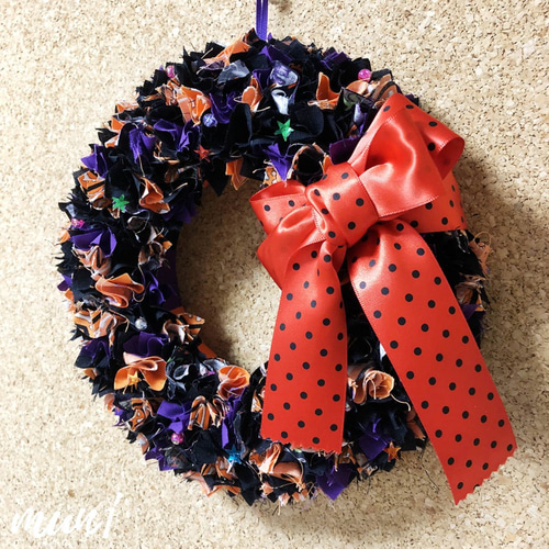 ハロウィン 布リース（ブラック＆パープル 大） リース mun1