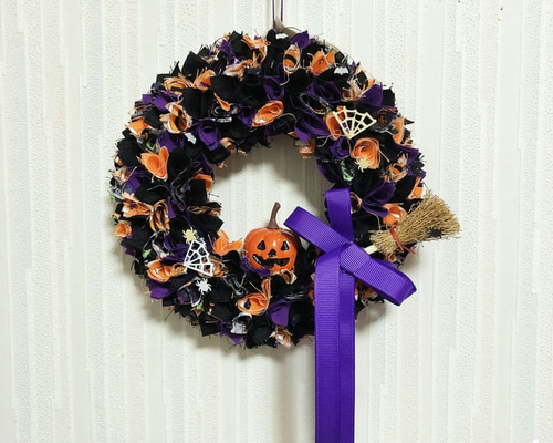 ＊376＊ミッケ＊~布リース　ハロウィンリース　インド刺繍リボン ハロウィン 布リース（ほうきリボン） リース mun1' 通販