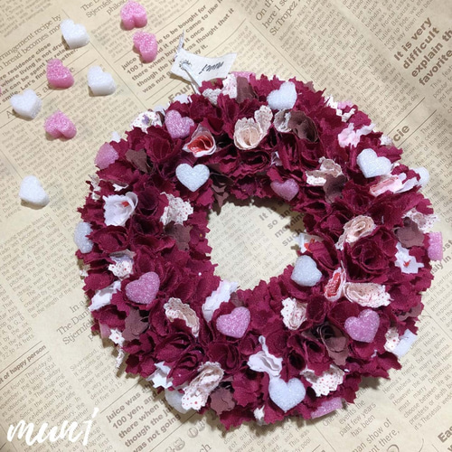着物リメイク〉布リース (ハート) リース mun1 
