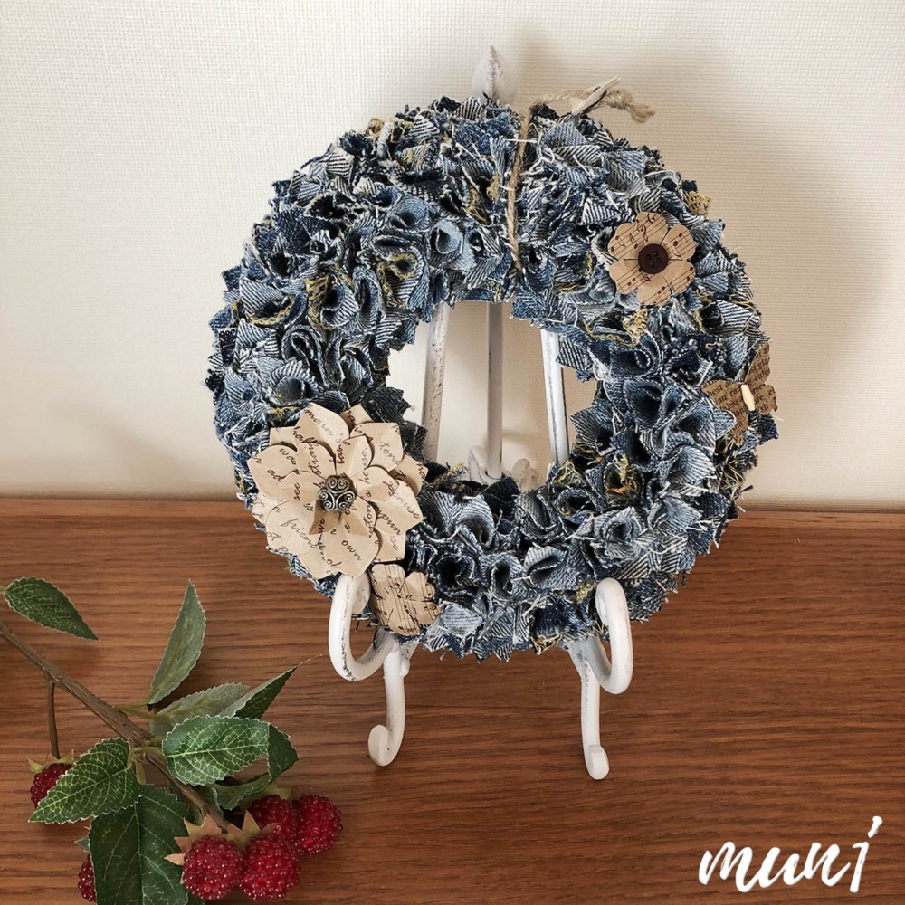 デニムリメイク〉デニムリース（紙花） リース mun1' 通販